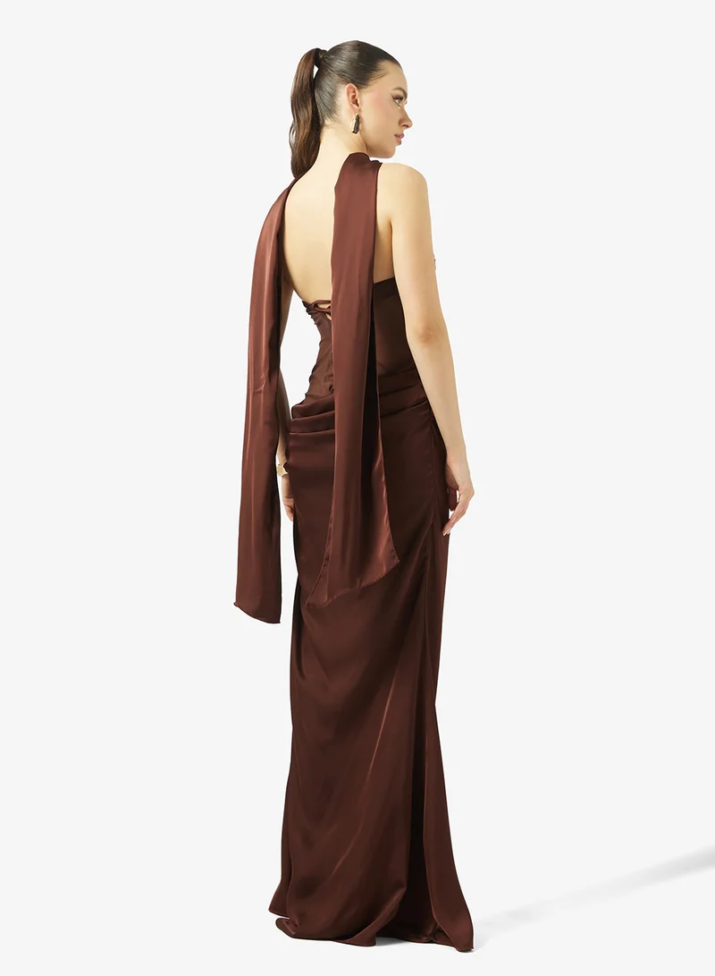 جينجر Bandeau Corset Bodice Dress with Scarf Detail